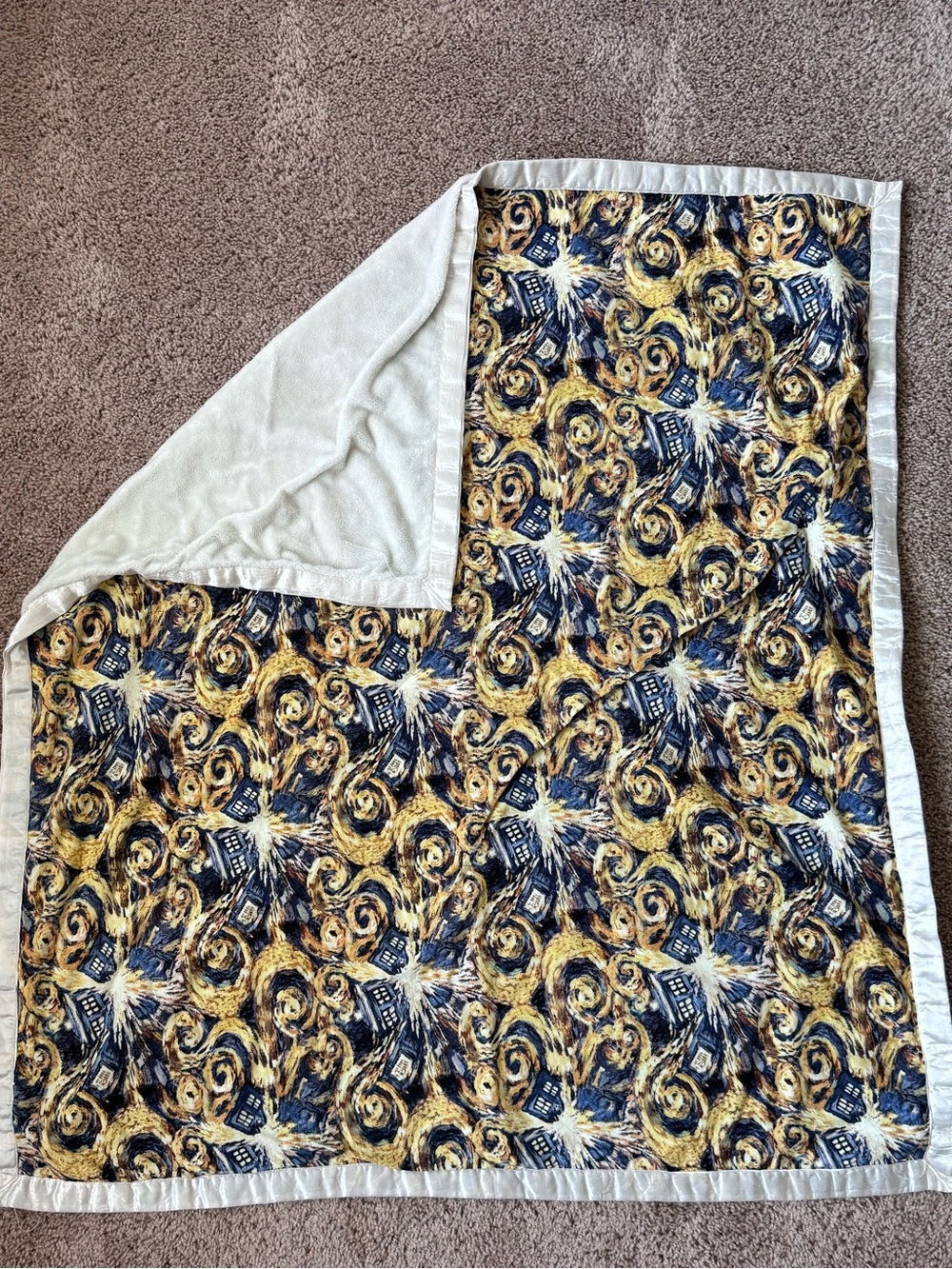 Blue & Gold Swirl TARDIS Throw Blanket - Soft Home Bedding